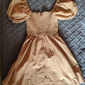Puff Sleeve Smocked Button Dress
